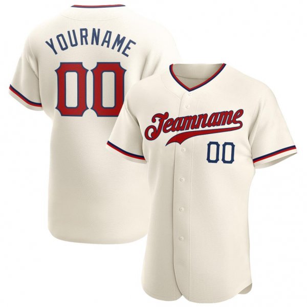 Men's Custom Cream Red-Navy Authentic Baseball Jersey