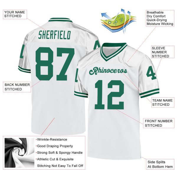 Men's Custom White Kelly Green Mesh Authentic Throwback Football Jersey