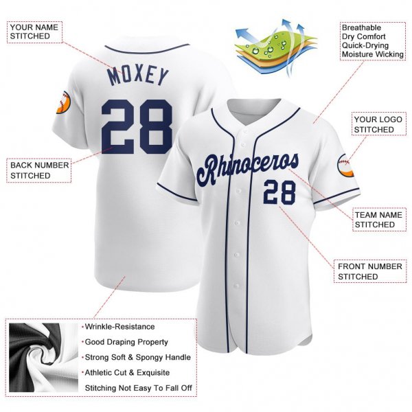 Men's Custom White Navy Authentic Baseball Jersey