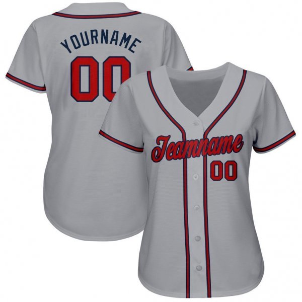 Men's Custom Gray Red-Navy Baseball Jersey