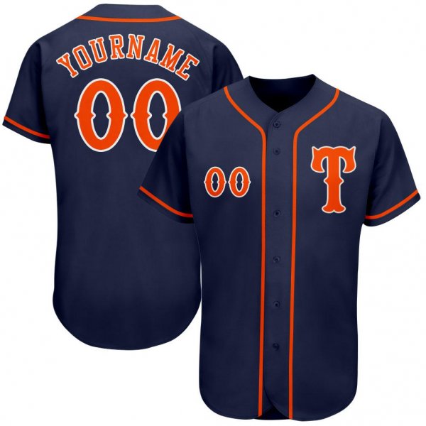 Men's Custom Navy Orange-White Authentic Baseball Jersey