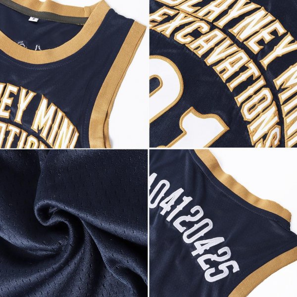 Men's Custom Navy White-Old Gold Authentic Throwback Basketball Jersey