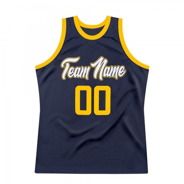 Men's Custom Navy Gold-White Authentic Throwback Basketball Jersey