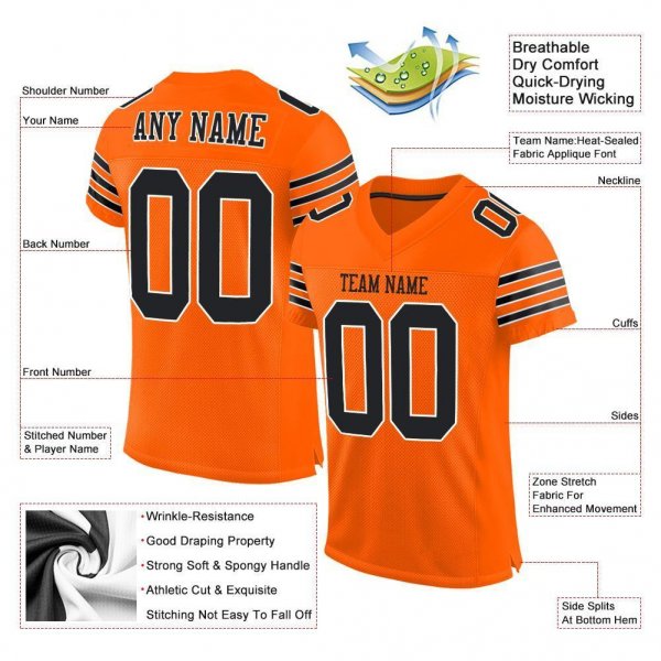 Men's Custom Orange Black-White Mesh Authentic Football Jersey