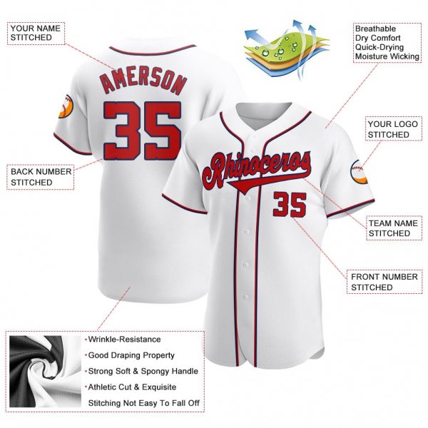 Men's Custom White Red-Navy Authentic Baseball Jersey