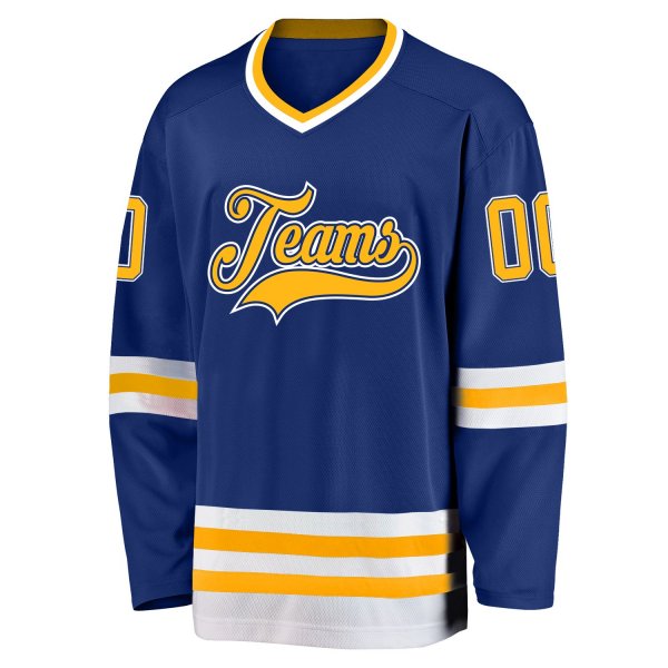 Men's Custom Royal Gold-White Hockey Jersey