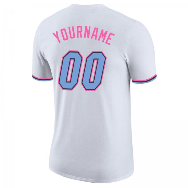 Men's Custom White Light Blue-Pink Performance T-Shirt