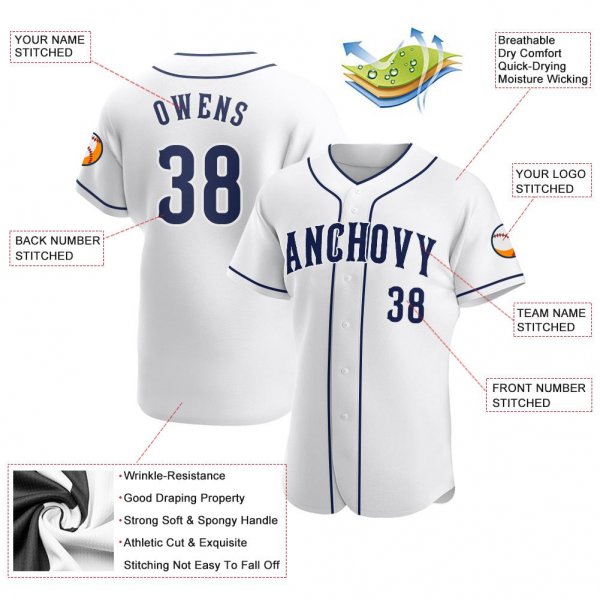 Men's Custom White Navy-White Authentic Baseball Jersey