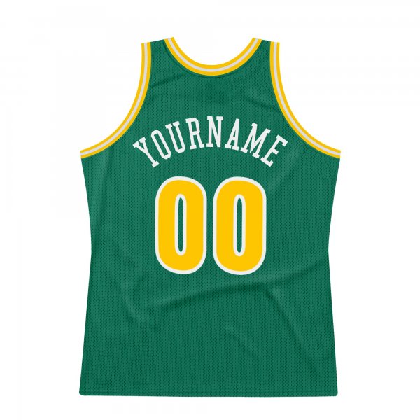 Men's Custom Kelly Green Gold-White Authentic Throwback Basketball Jersey