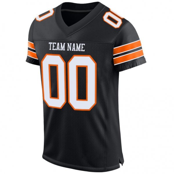 Men's Custom Black White-Orange Mesh Authentic Football Jersey