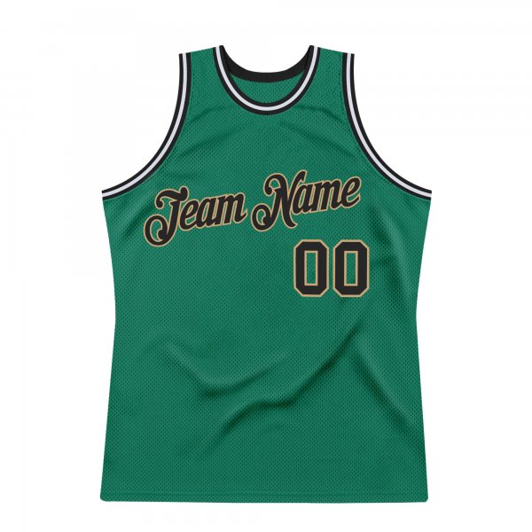 Men's Custom Kelly Green Black-Old Gold Authentic Throwback Basketball Jersey