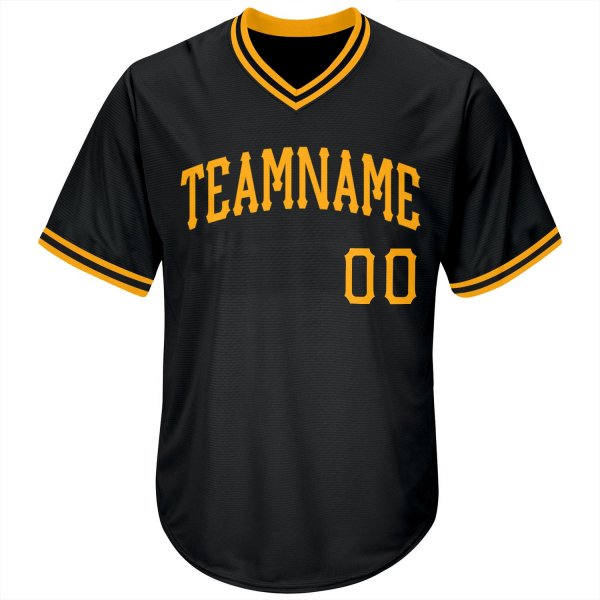 Men's Custom Black Gold Authentic Throwback Rib-Knit Baseball Jersey Shirt