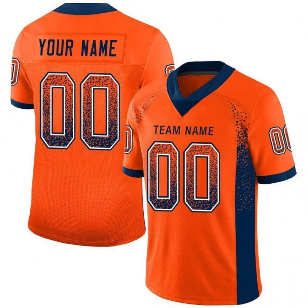 Men's Custom Orange Navy-White Mesh Drift Fashion Football Jersey