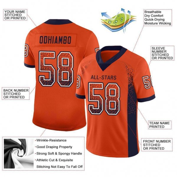 Men's Custom Orange Navy-White Mesh Drift Fashion Football Jersey