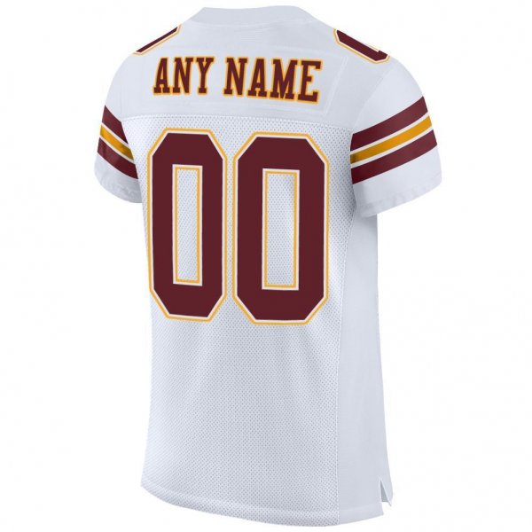 Men's Custom White Burgundy-Gold Mesh Authentic Football Jersey