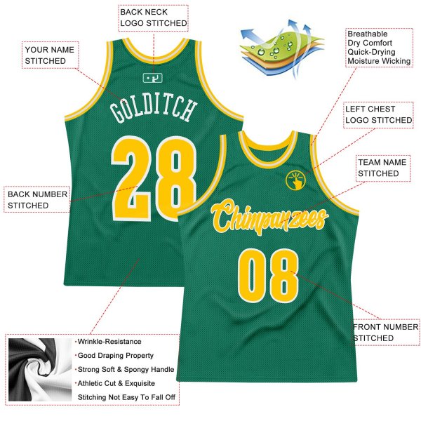 Men's Custom Kelly Green Gold-White Authentic Throwback Basketball Jersey