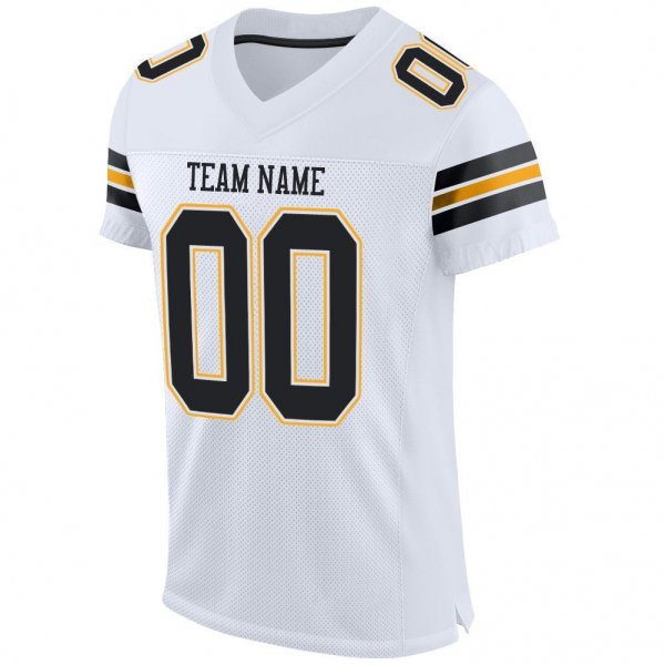 Men's Custom White Black-Gold Mesh Authentic Football Jersey