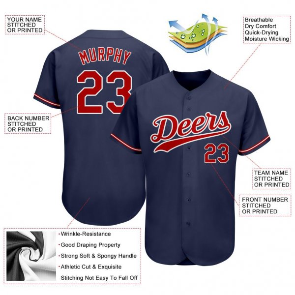 Men's Custom Navy Red-White Authentic Baseball Jersey