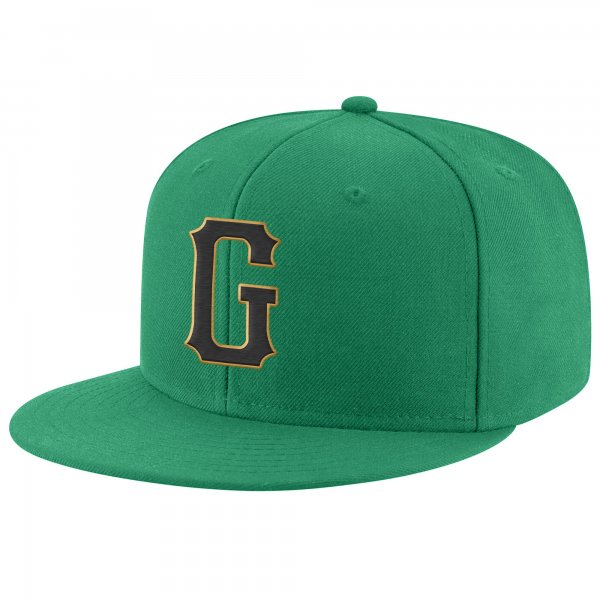 Custom Kelly Green Black-Old Gold Stitched Adjustable Snapback Hat