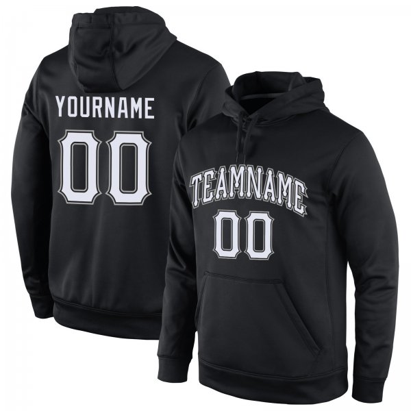 Men's Custom Stitched Black White-Gray Sports Pullover Sweatshirt Hoodie