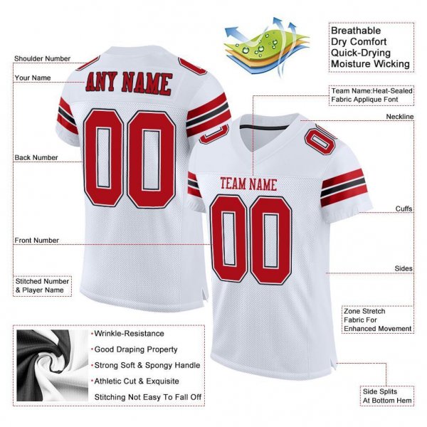 Men's Custom White Red-Black Mesh Authentic Football Jersey