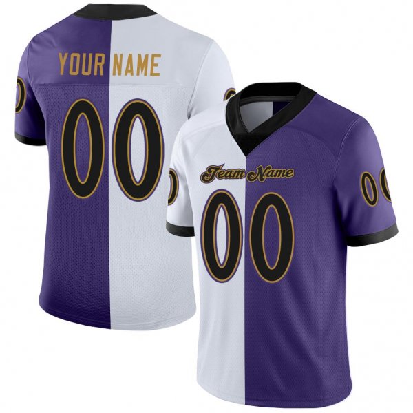 Men's Custom Purple Black-White Mesh Split Fashion Football Jersey