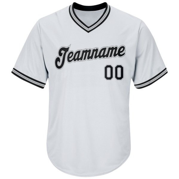 Men's Custom White Black-Gray Authentic Throwback Rib-Knit Baseball Jersey Shirt