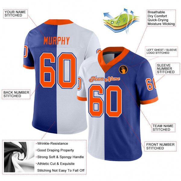 Men's Custom Royal Orange-White Mesh Split Fashion Football Jersey