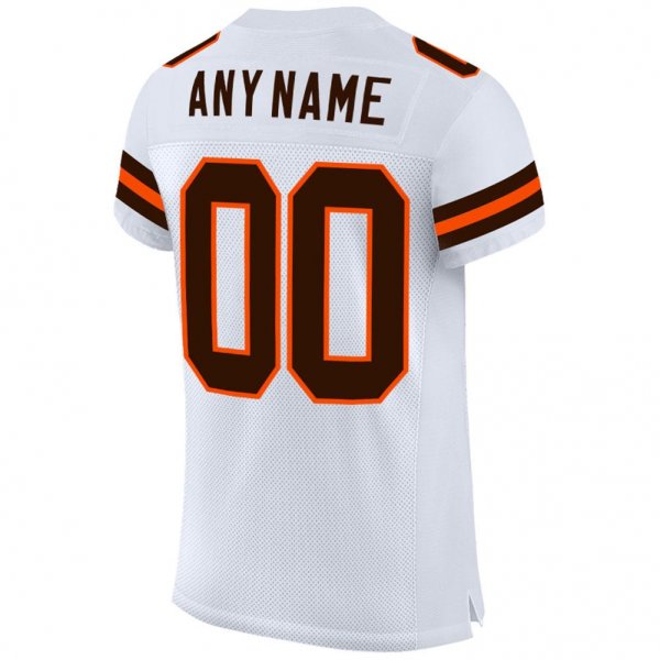 Men's Custom White Brown-Orange Mesh Authentic Football Jersey