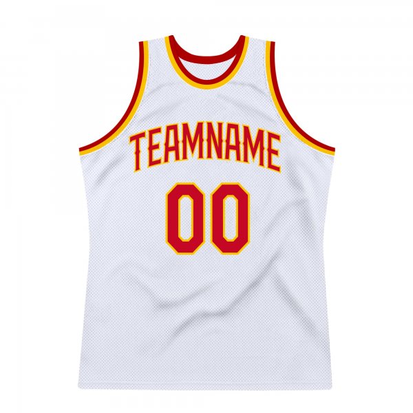 Men's Custom White Red-Gold Authentic Throwback Basketball Jersey