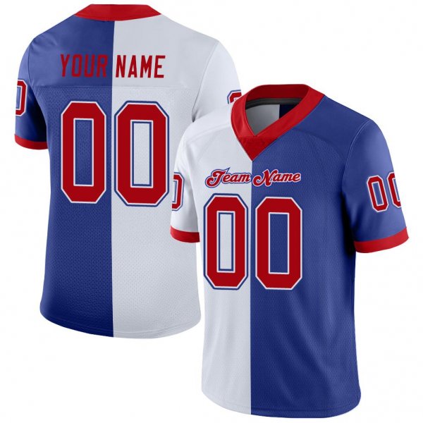 Men's Custom Royal Red-White Mesh Split Fashion Football Jersey