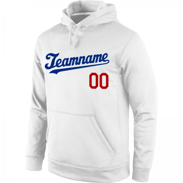 Men's Custom Stitched White Royal-Red Sports Pullover Sweatshirt Hoodie