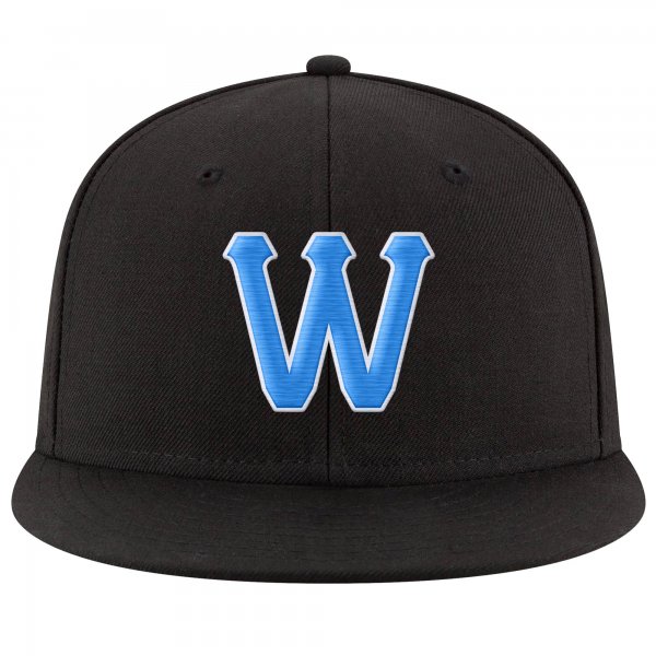 Custom Black Powder Blue-White Stitched Adjustable Snapback Hat