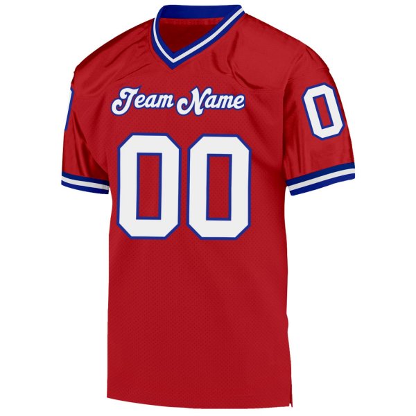 Men's Custom Red White-Royal Mesh Authentic Throwback Football Jersey