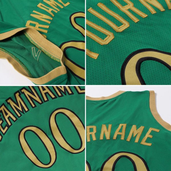 Men's Custom Kelly Green Gold-White Authentic Throwback Basketball Jersey