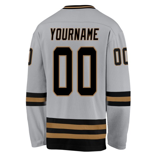 Men's Custom Gray Black-Old Gold Hockey Jersey