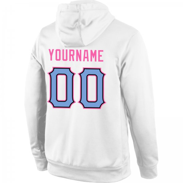 Men's Custom Stitched White Light Blue-Pink Sports Pullover Sweatshirt Hoodie