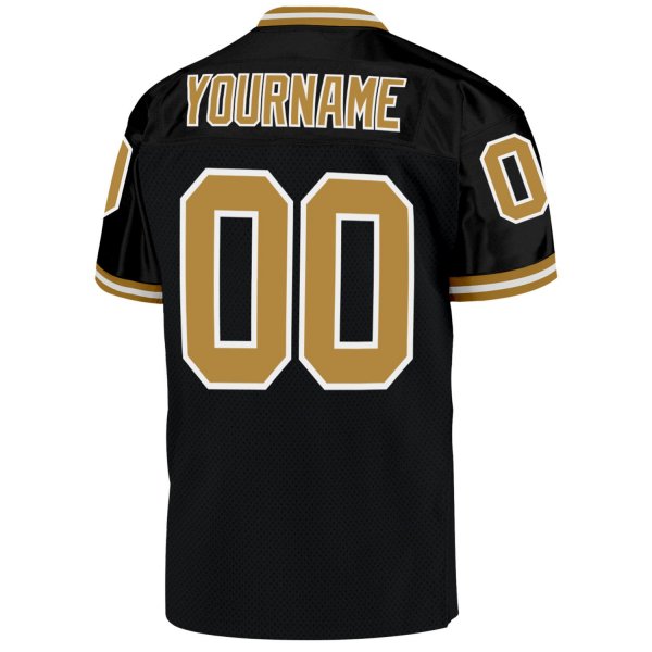 Men's Custom Black Old Gold-White Mesh Authentic Throwback Football Jersey