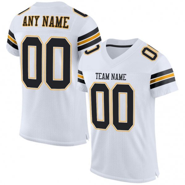 Men's Custom White Black-Gold Mesh Authentic Football Jersey