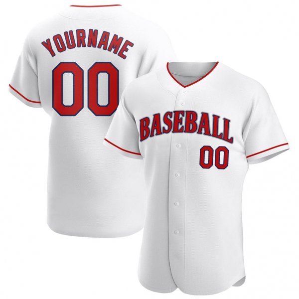 Men's Custom White Red-Navy Authentic Baseball Jersey