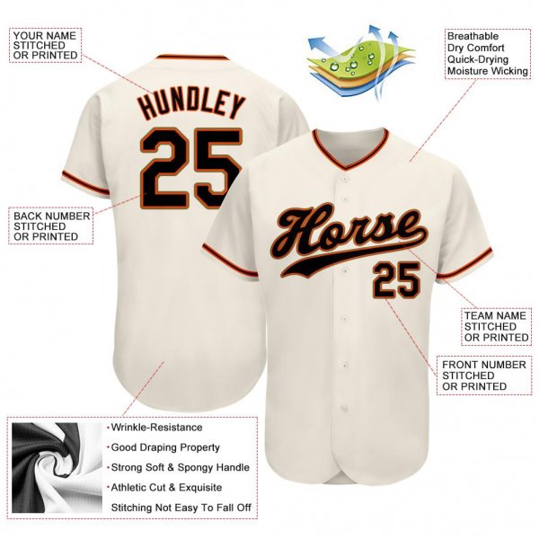 Men's Custom Cream Black-Orange Authentic Baseball Jersey