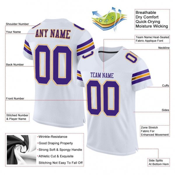 Men's Custom White Purple-Gold Mesh Authentic Football Jersey