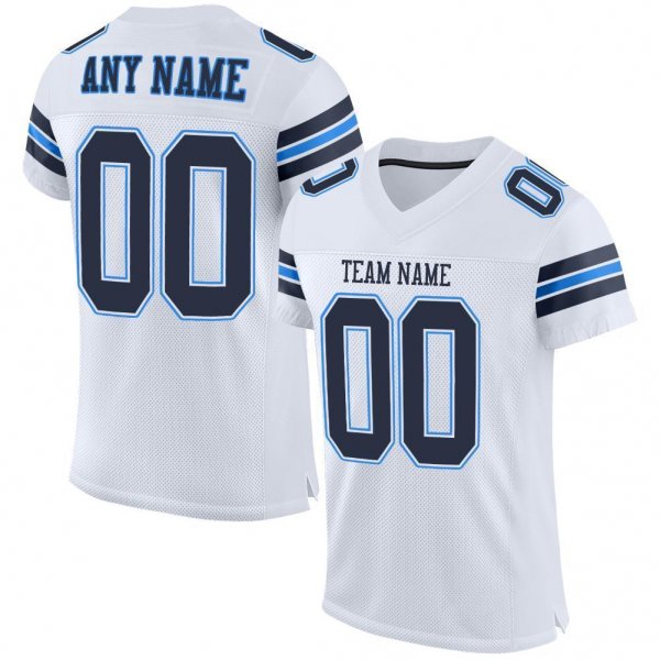 Men's Custom White Navy-Powder Blue Mesh Authentic Football Jersey