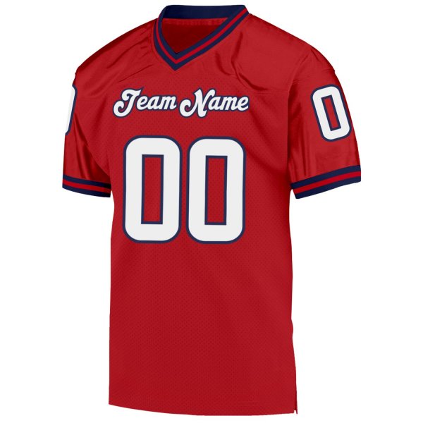 Men's Custom Red White-Navy Mesh Authentic Throwback Football Jersey