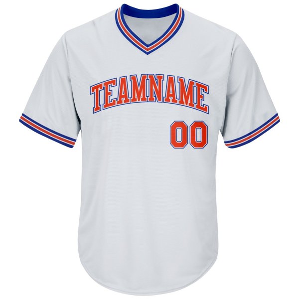 Men's Custom White Orange-Royal Authentic Throwback Rib-Knit Baseball Jersey Shirt