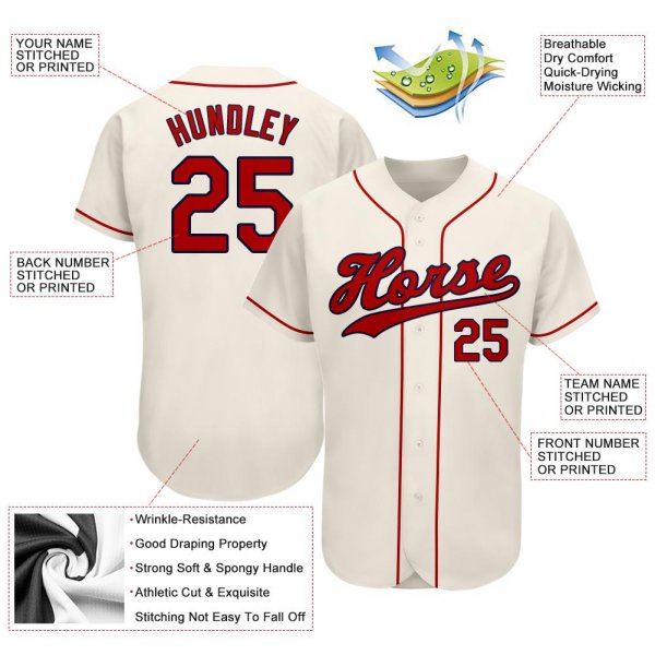 Men's Custom Cream Red-Navy Authentic Baseball Jersey