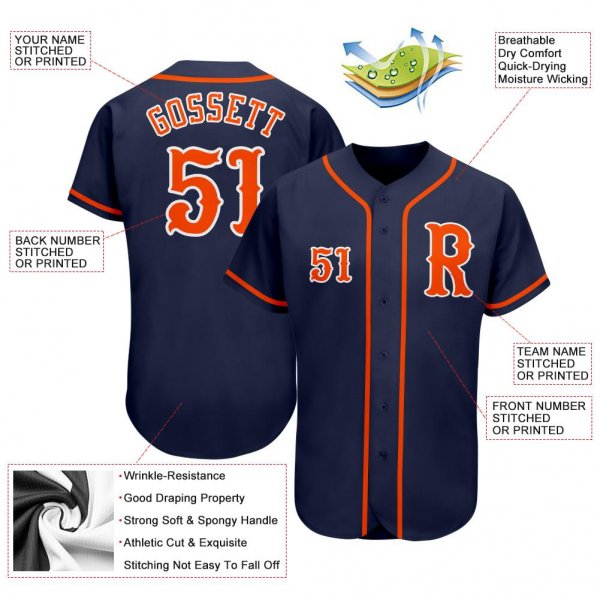 Men's Custom Navy Orange-White Authentic Baseball Jersey