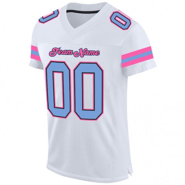 Men's Custom White Light Blue-Pink Mesh Authentic Football Jersey