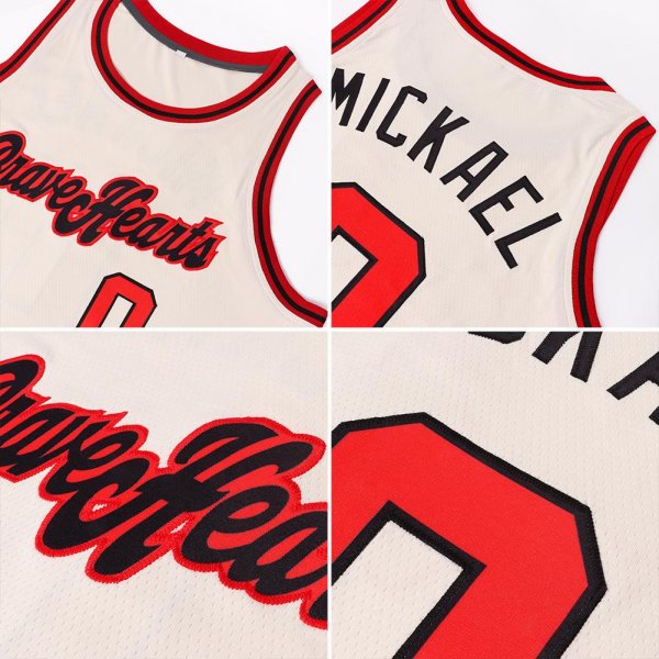 Men's Custom Cream Red-Black Round Neck Rib-Knit Basketball Jersey