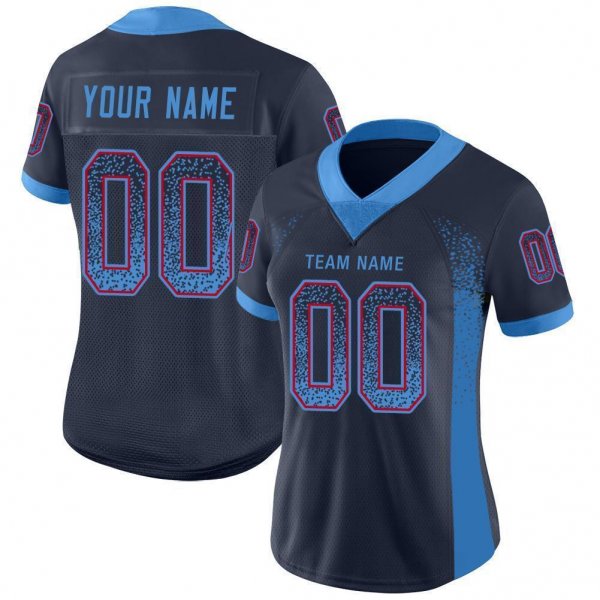 Men's Custom Navy Powder Blue-Red Mesh Drift Fashion Football Jersey